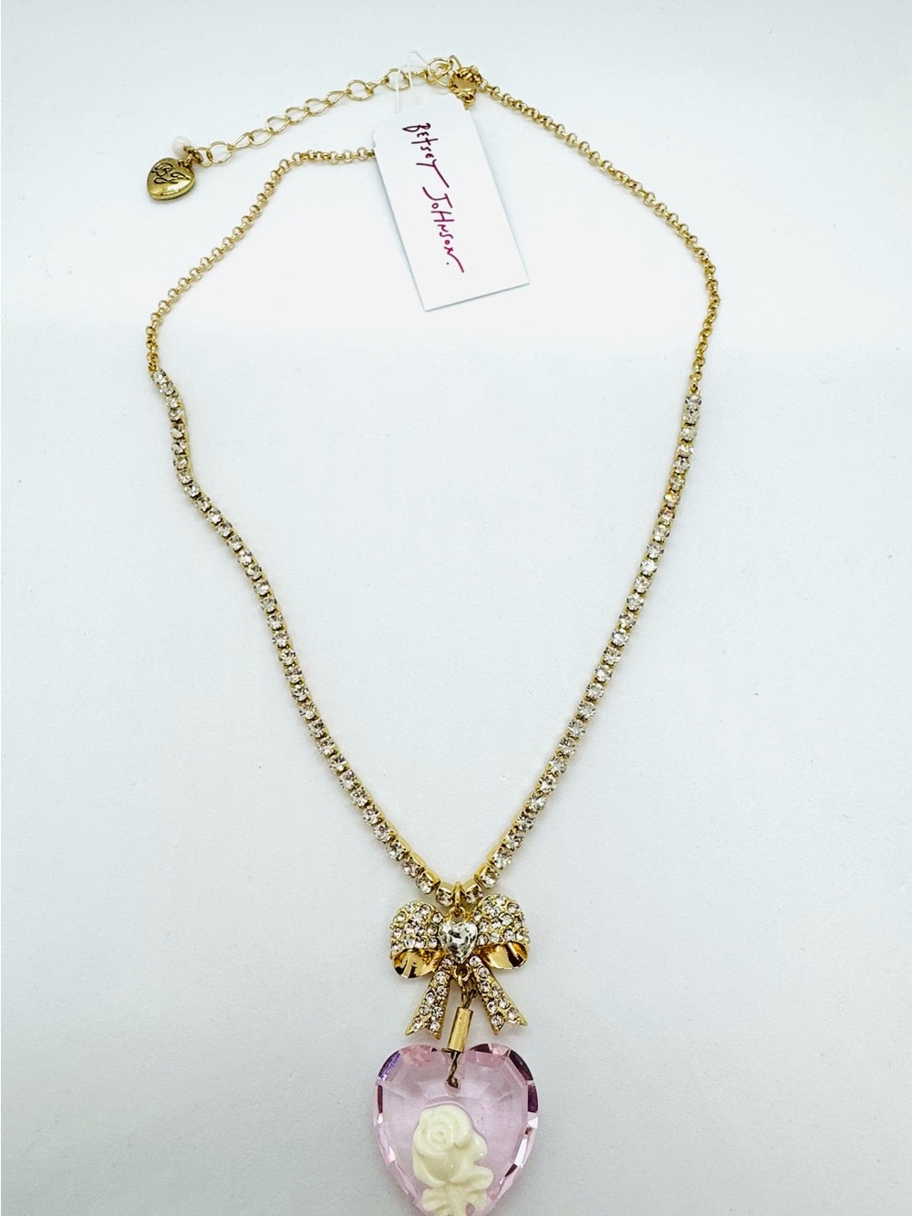Betsey Johnson Gold-Tone Pink Heart Crystal Pendant Necklace